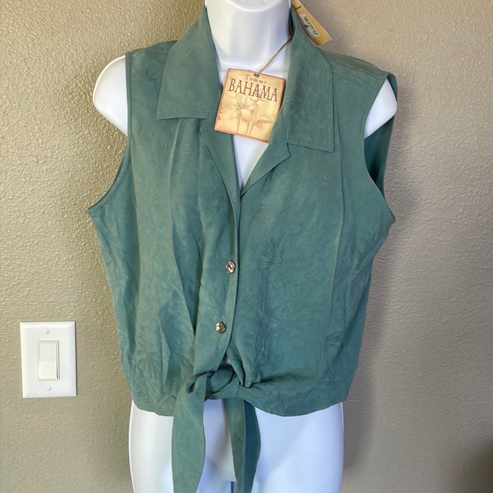 NWT Tommy Bahama sleeveless shirt, Monaco, palms, Tie top, color-ocean  size L